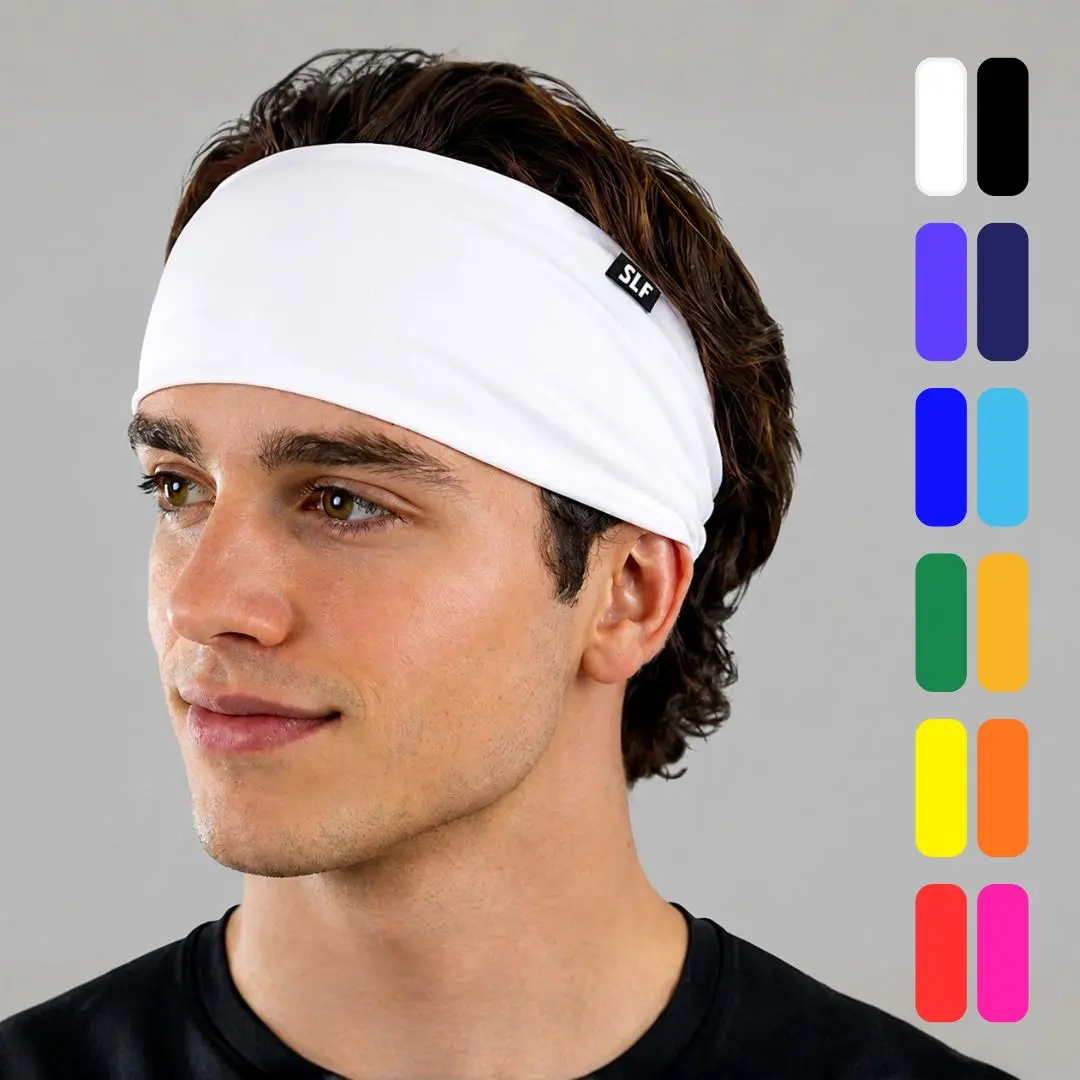 SLEEFS Unisex Wide Sports Headband - Workout, Sweat-Wicking, Training Headband - Moisture-Wicking Polyester-Spandex Blend, 1 Size Fits All, Machine Washable, Breathable, Solid Colors & Patterns Available, Workout Headband
