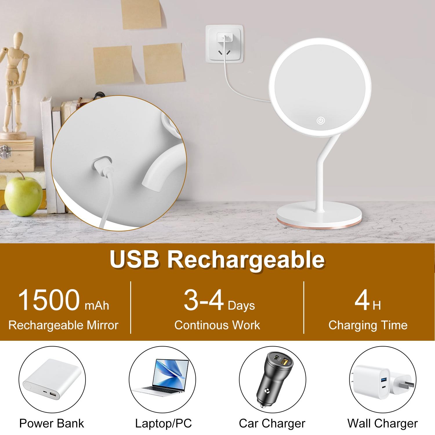 7.48In 5X Magnifying Lighted Makeup Mirror Dimmable Magnification Mirror With Lights Lighted Vanity Mirror with 3 Light Colors