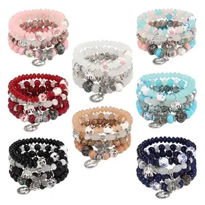 Bohemian Bracelet Butterfly Elephant Pendant Multi-layer Women's Hand Chain Cuff Bangle Set Boho Beaded Band