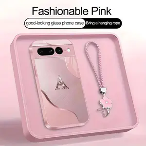 Wave Art 26 letter Phone Case, Suitable for [Google Pixel 7 Pro] high-end women's, Lanyard a beautiful four-leaf clover lanyard is included🍀 952