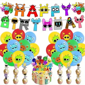 Sprunki 36pcs Birthday Party Balloon Decoration Set with Happy Birthday Banner Cake & Cupcake Toppers Perfect for Boys Girls Princess Theme No Electricity Needed Ideal for Christmas Halloween Easter
