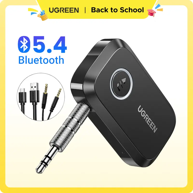 UGREEN Bluetooth 5.4 Car Adapter, Hands-Free Call & Noise Cancelling AUX to Bluetooth Adapter for Car, 3.5mm Audio Blue-Tooth Receiver for Cars Stereo Home Speaker - 15H Battery Life ,Summer Sale tiktokshopbacktoschool