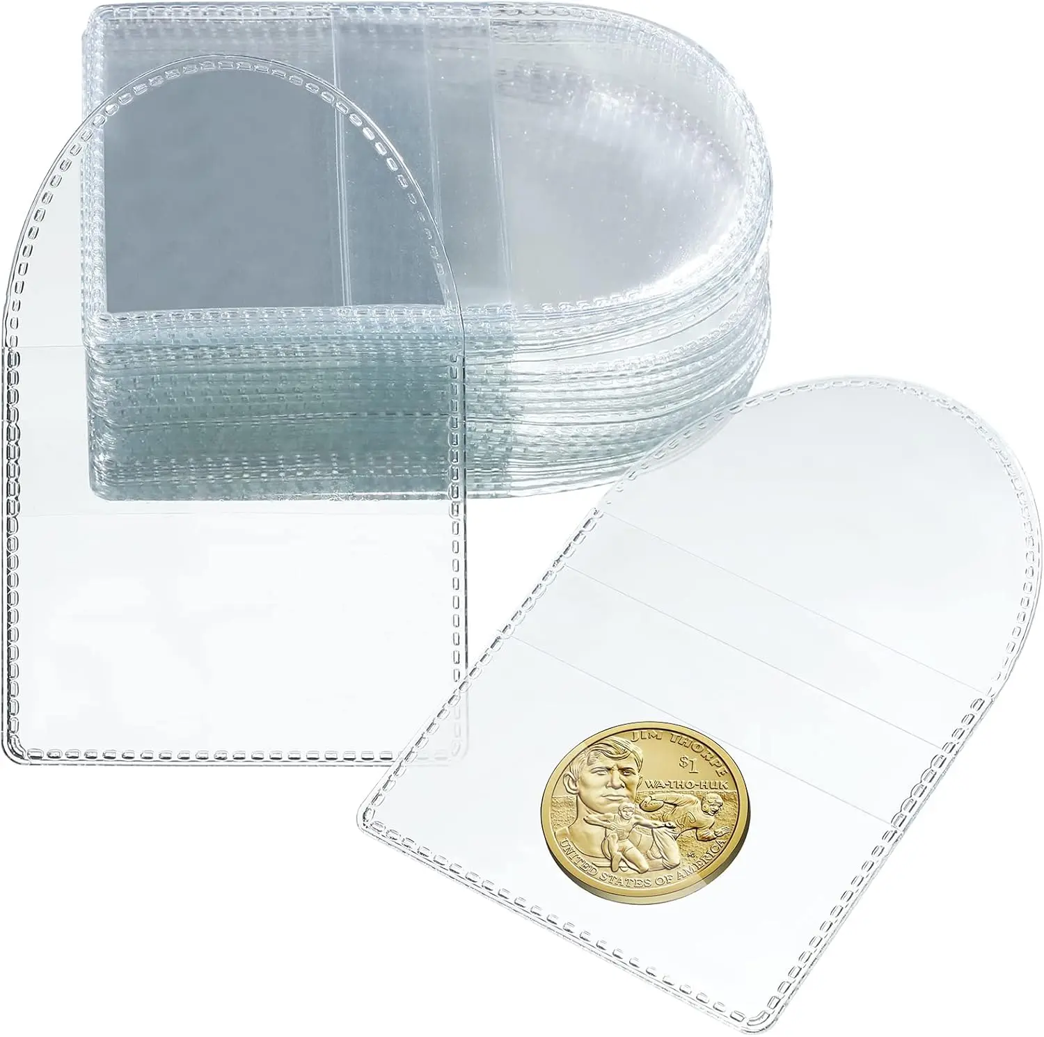 50 Pcs Single Pocket Coin Sleeves Collector Individual Clear Plastic Sleeves Holder Small Plastic Coin Holder Pouch Single Protector for Jewelry Storage(2.2 Inches,Round)