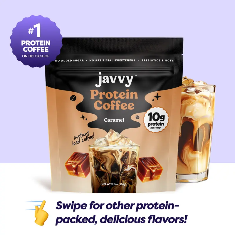 Javvy Coffee Instant Iced Protein Coffee - Premium Whey Protein & 100% Arabica Coffee - Zero Artificial Flavors & Sweeteners - Healthy Breakfast Drink Beans Beverage Natural
