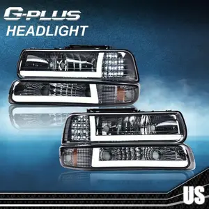 Smoke Lens LED DRL Headlights Fit For 99-02 Chevy Silverado/00-06 Suburban Tahoe