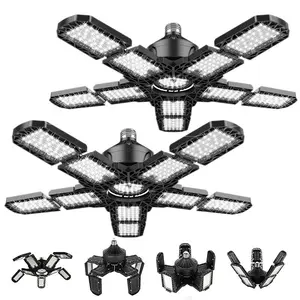 2-Pack Led Garage Light 180W, 18000LM LED Ceiling Lighting with E26/E27 Medium Base, 6000K Deformable LED Shop Light with 10+1 Adjustable Panels for Garage, Workshop, Attic, Basement