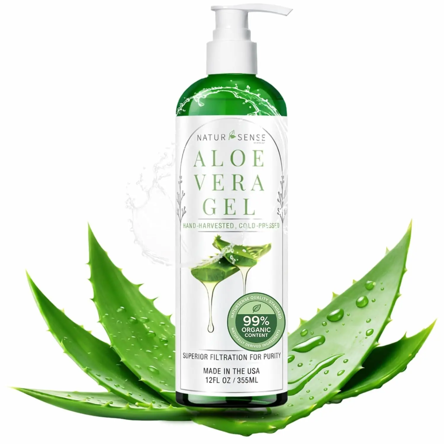 NaturSense 99% Organic Aloe Vera Gel. Deep Hydration, Effective Moisturizing. For Hair, Scalp, Face, Acne, Sunburn, Dry Winter Skin, Sensitive Skin, Shaving. Unscented, 12 oz. Made in the USA