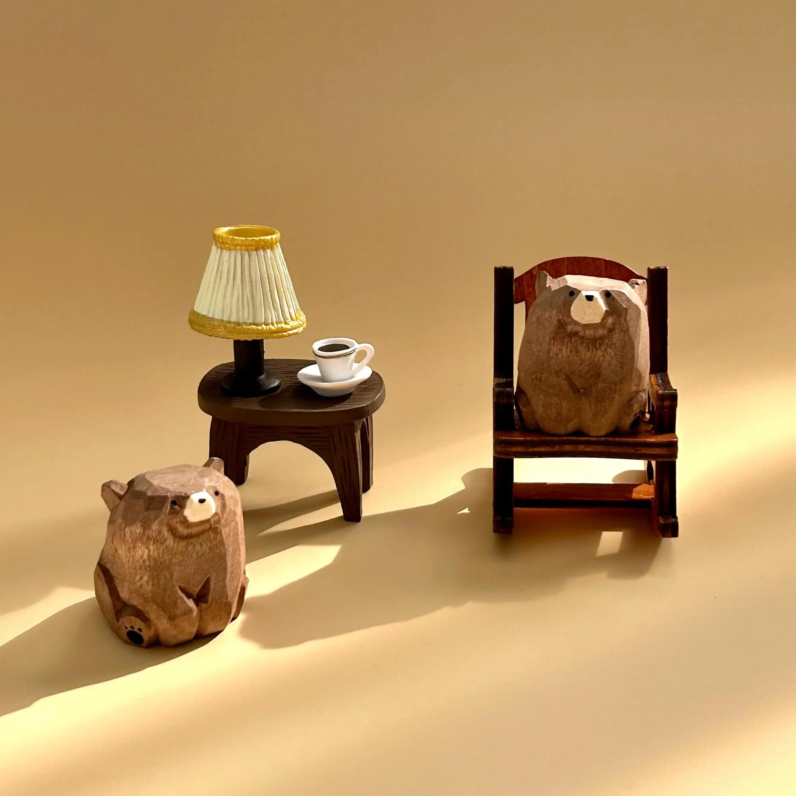 Hand Carved Wooden Bears Figurine - Small Wooden Bear for Home Decor, Forest Animal Decor, Ideal for Bear Collectors and Birthday Gifts