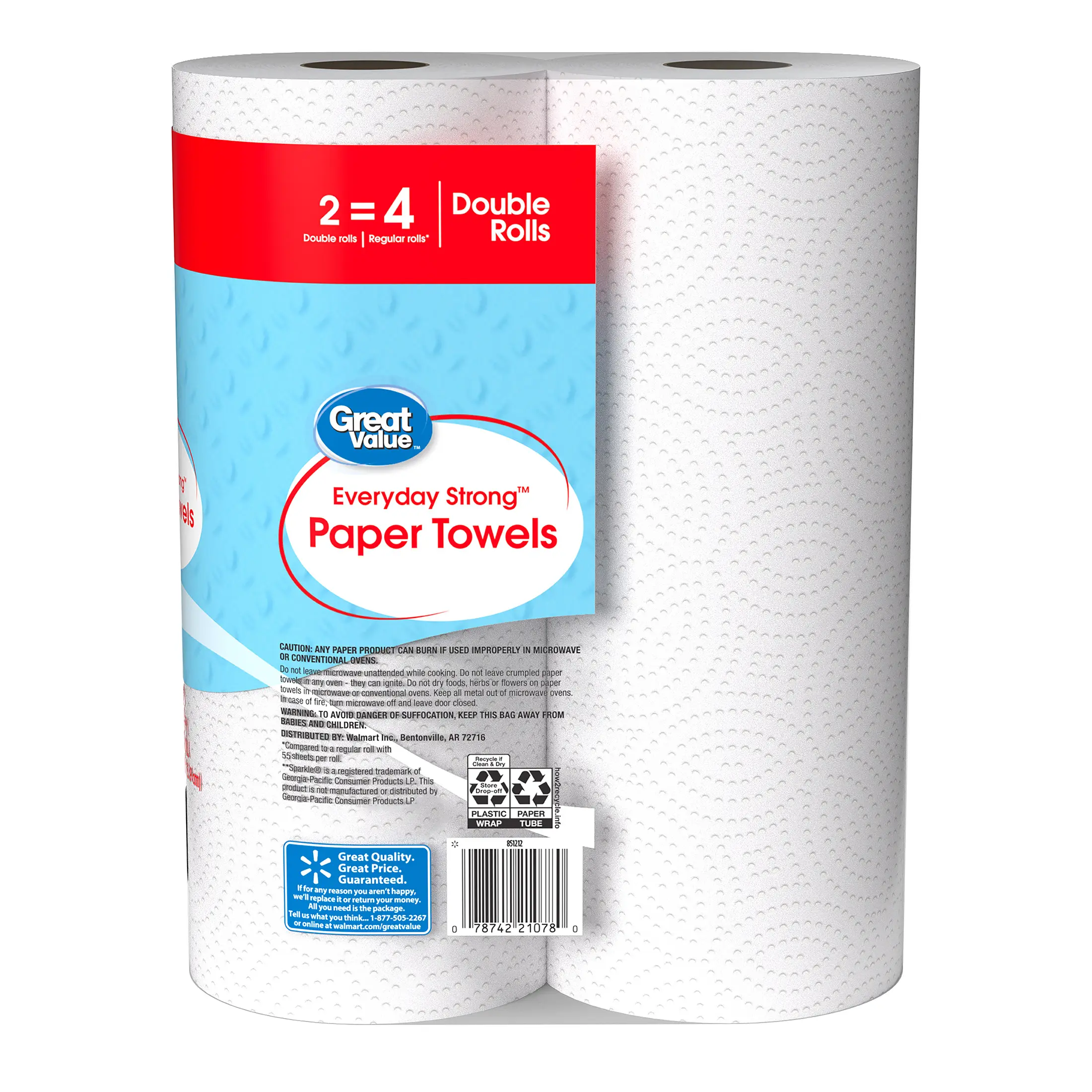 Great Value Paper Towels For Household Daily Mess Wiping Everyday Strong Absorbent Split Sheets White 2 Double Rolls