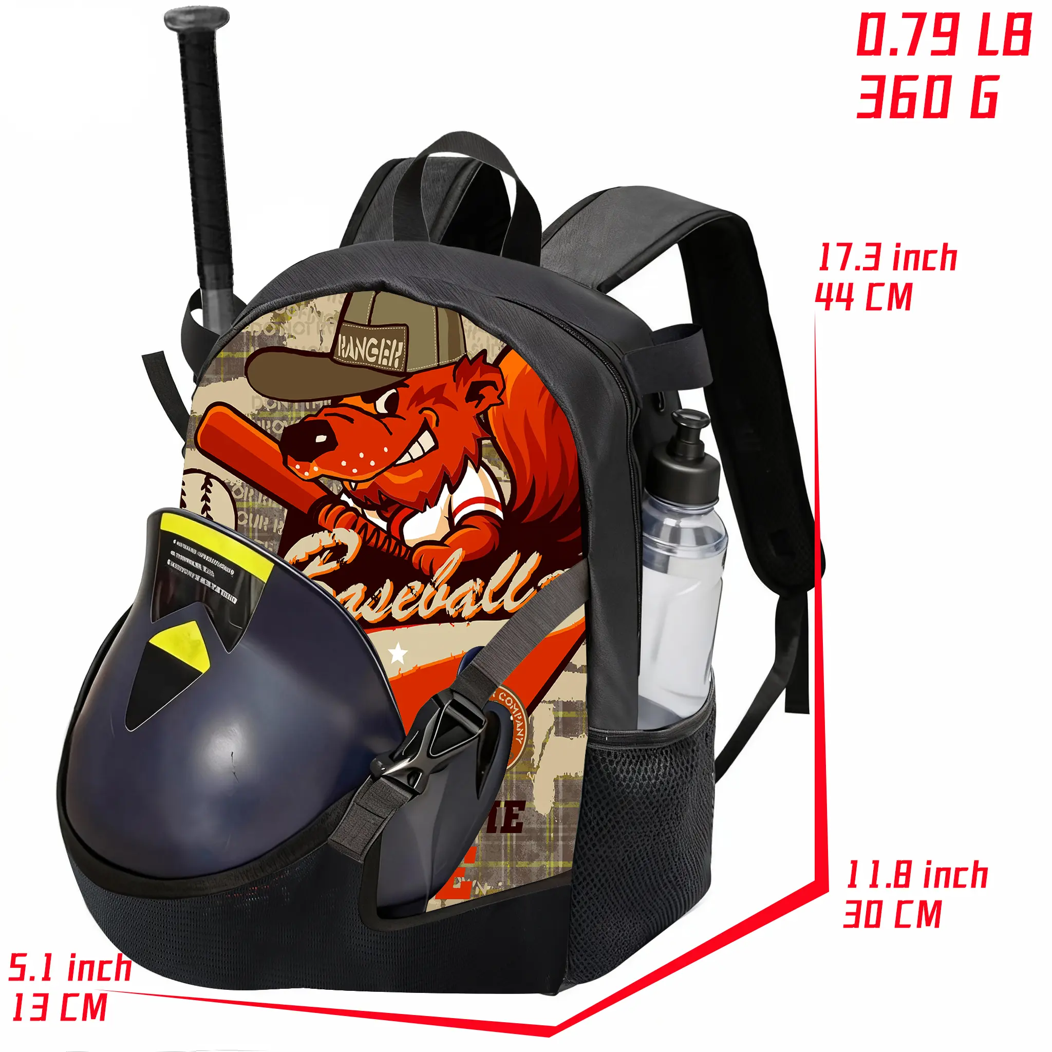 Polyester Compact Customizable Baseball Softball T-Ball Equipment Backpack - DIY Cartoon Print Patches (37 Pcs Letters & Numbers), Helmet & Glove Holder, Large Capacity Travel Bag for Youth, Diy Patches