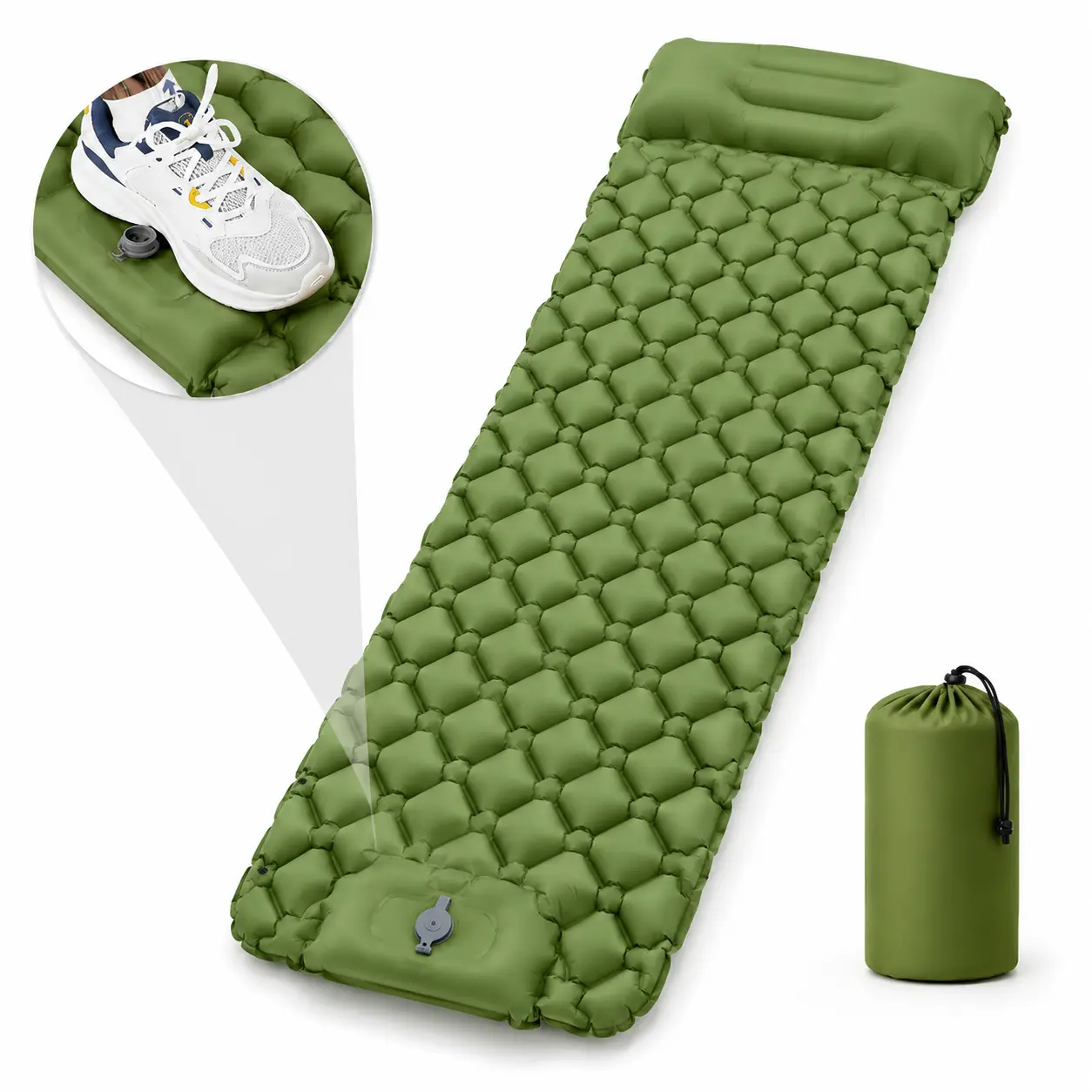 Camping Sleeping Pad with Built-in Pump, 2-in Thick Wear-Resistant Mat, Portable Storage Self-Inflating Pad for Camping, Hiking, Emergency Use, Summer Outdoor Essentials