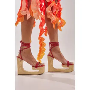 AZALEA WANG CIPRIANO RED STRAP EMPTY WEDGE SANDAL