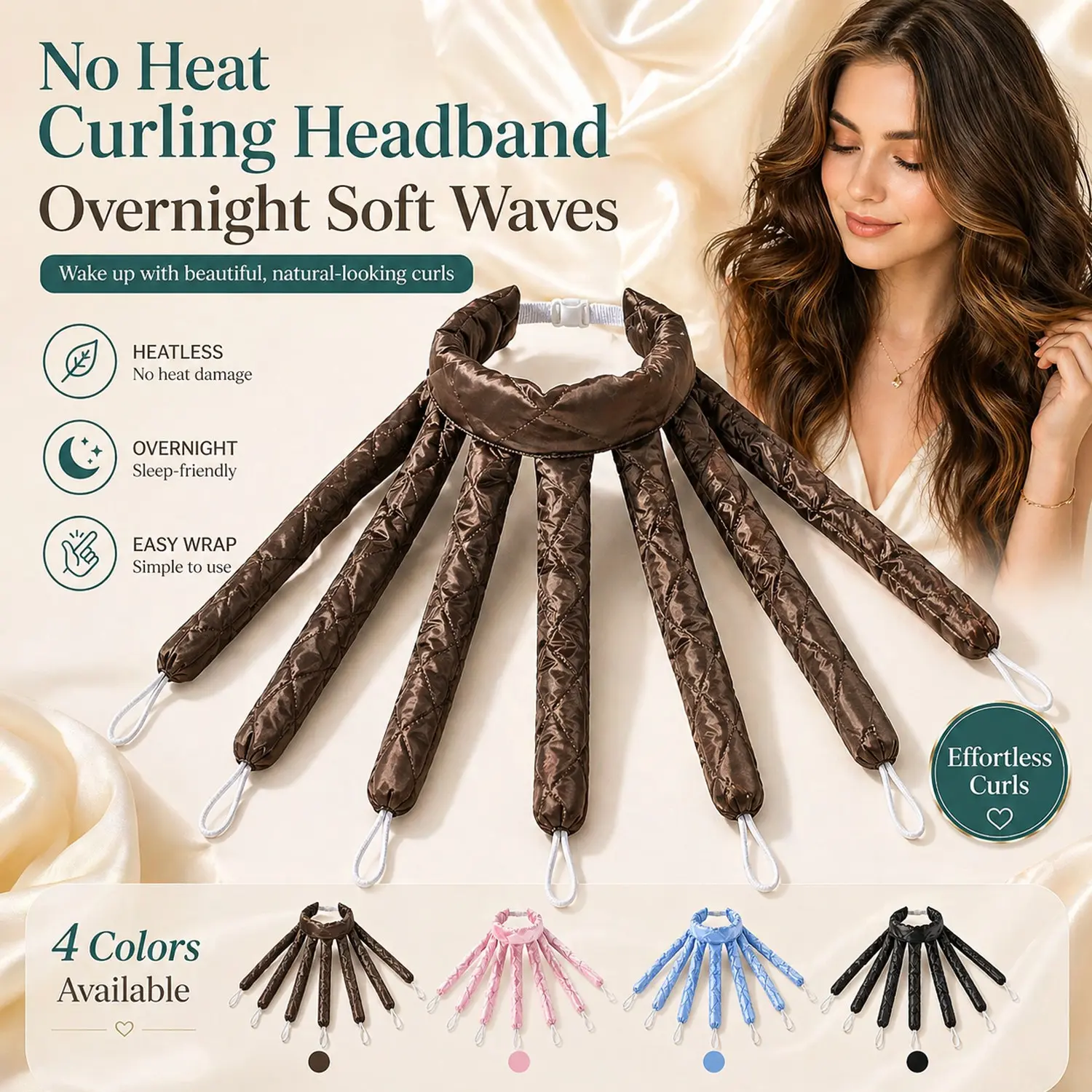 Heatless Curling Headband, 8 Rod Octopus Hair Curlers, Overnight No Heat Soft Waves Styling Tool, Easy Wrap No Damage Hair Curler for Women, Natural Long Lasting Curls