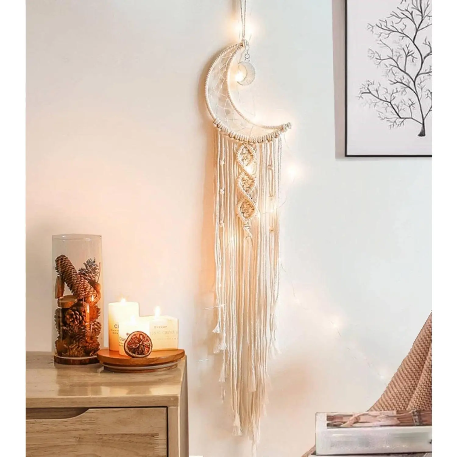 Dream Catchers, Moon Dream Catcher with Lights-Macrame Dreamcatcher Bedroom Wall Decor,Dream Catcher Girls Room Decor Teenager,Moon Gifts Dream Catchers for Boys Mom Women-Catcher Boho Wall Decor