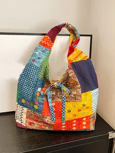 Fashionable Patchwork Color Matching Random Pattern Shoulder Bag, Simple and Personalized Crossbody Bag, Casual Trendy Versatile High-quality Daily Commuting Bag