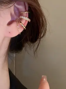 Elegant 925 Silver Needle Ear Cuff Set with Zirconia Stones, Three-Piece Clip-On Earrings for Women, Fashion Jewelry Gift Idea