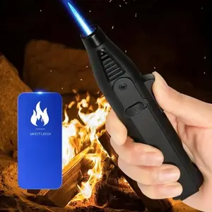 Refillable Butane Torch Lighter, Windproof Jet Flame Lighter with Safety Lock, Adjustable Fire Lighter for Camping, Hiking, BBQ, Candle, Kitchen, Outdoor Use