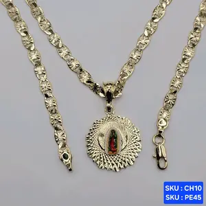 Virgin Guadalupe Colors Pendant Chain 24 Inches 5 Millimeters Laminated Gold Elegant Jewelry SKU : CH10 SKU : PE45