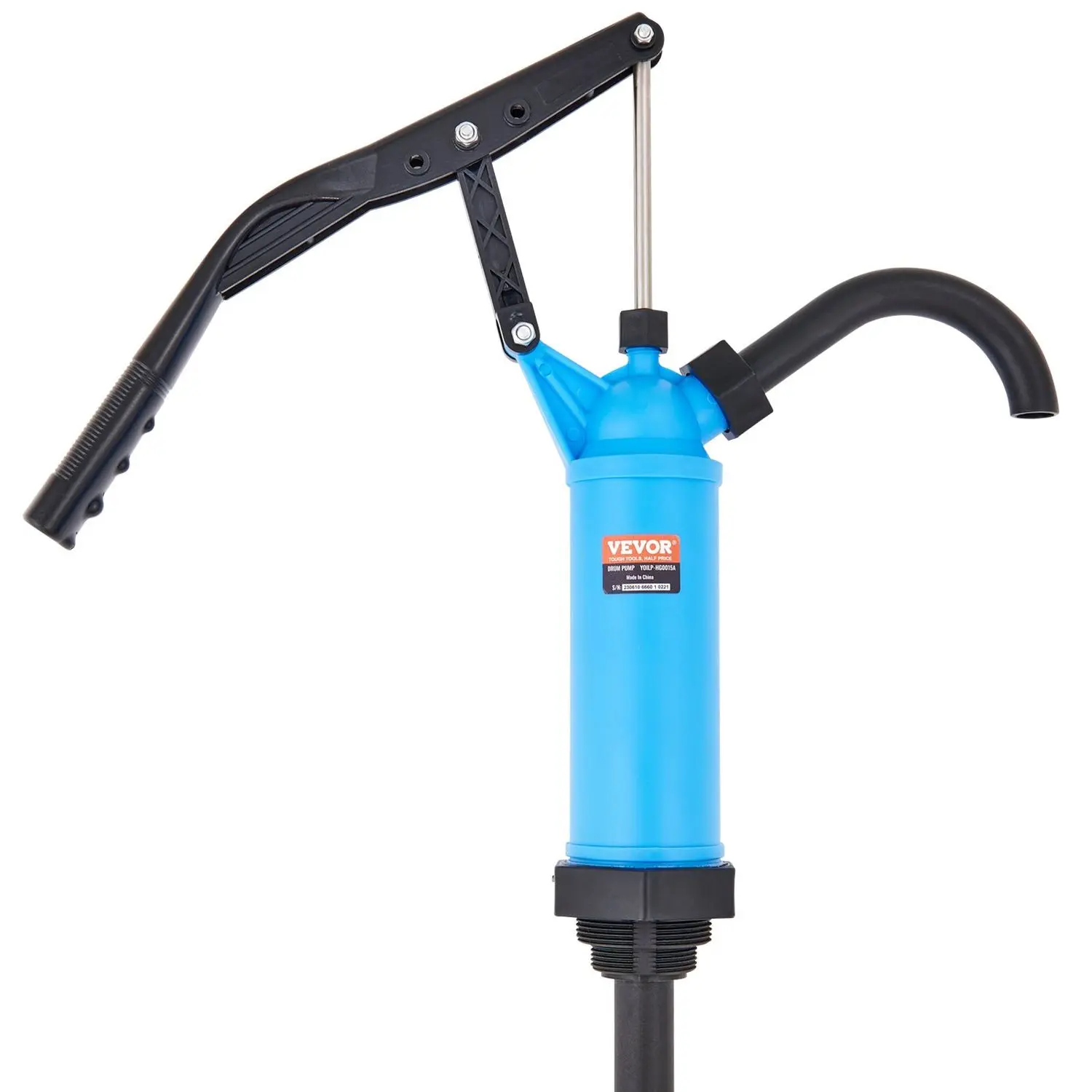 VEVOR High-Strength PP Plastic Barrel Pump - 9.5oz Per Stroke Handheld Lever-Action Pump with Airtight Seal, PTFE Tape, Ergonomic Handle, 1.5"/2" NPT Fit for 5-55 Gal Drums, 3-Section Suction Tube, Hose & Clamp for Liquid Transfer