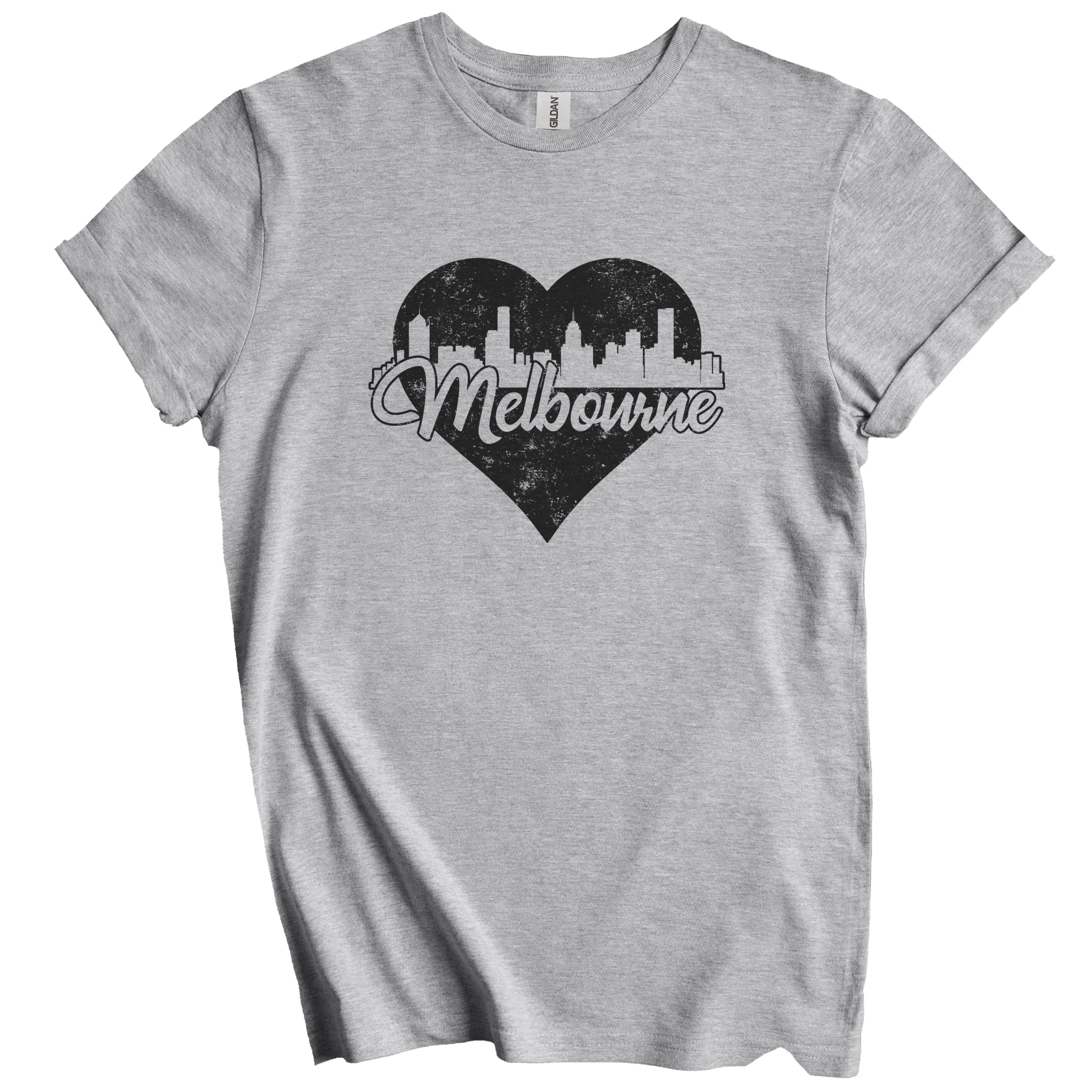 Retro Melbourne Australia Skyline Heart Distressed T-Shirt