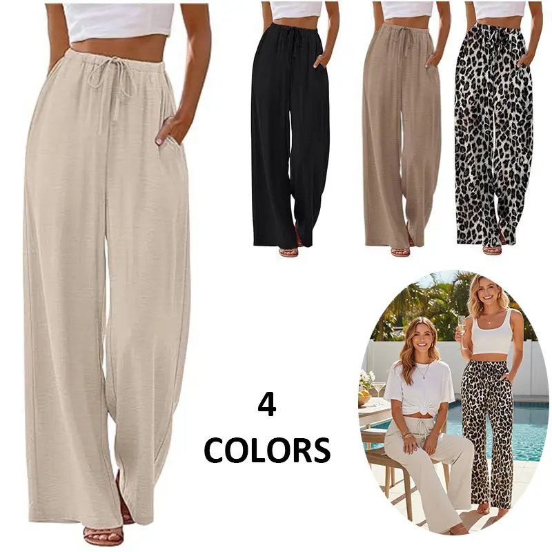 2026 New Summer Lightweight Wide Leg Trousers Women Elastic loose Pants Relaxed Fit Casual Lounge Pants   High Waisted Athletic Joggers with Pockets high-waisted yoga sporty pant