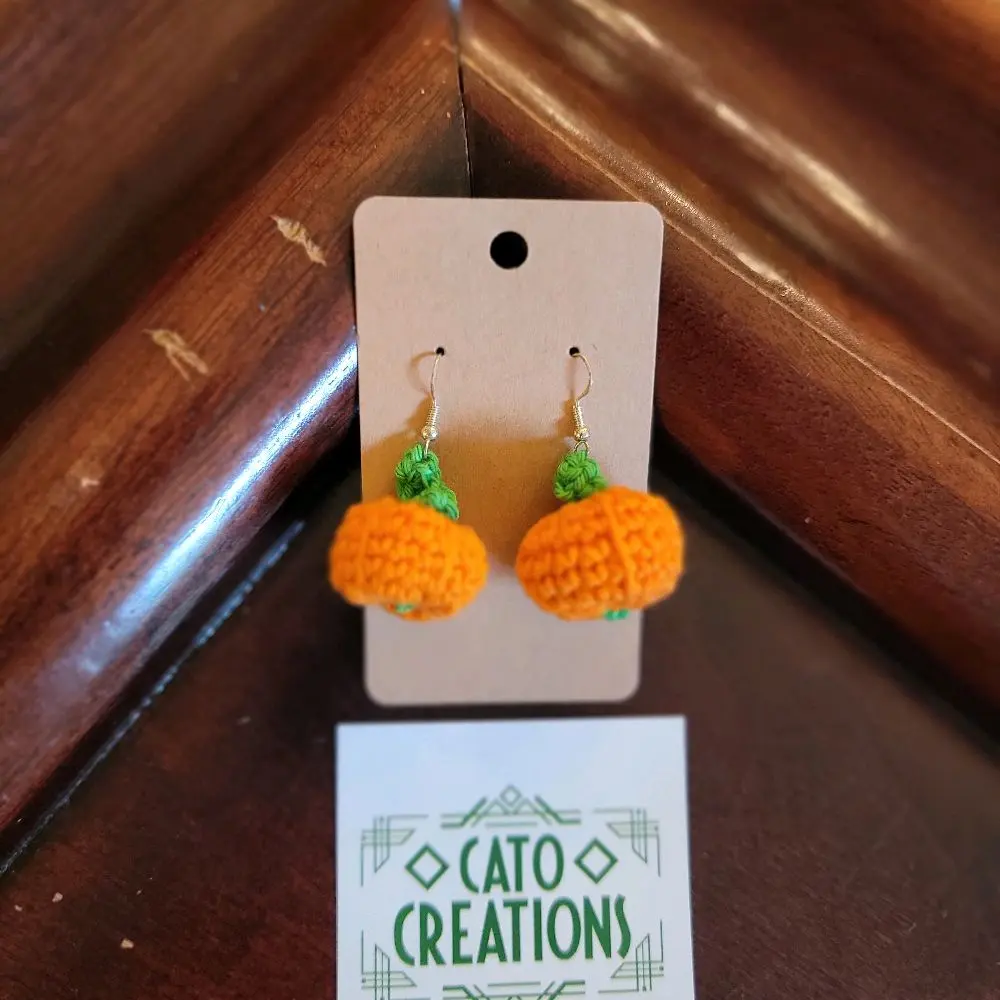 Cato Creations Crochet Pumpkin Earrings - Orange Handmade Fashion Accessories for Unique Style