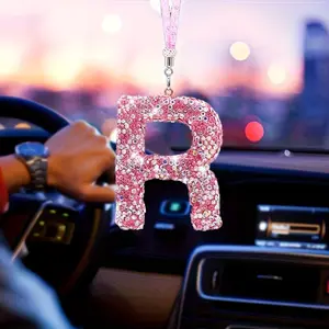 Bling Letter Design Car Charm, Sparkling Hanging Pendant for Rear View Mirror Ornament, Cute Letters for Auto Interior Decoration