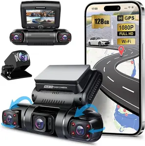 PRUVEEO 360 Degree View 4 Channel Dash Cam   Left Right, Dash Camera for Cars, Built-in GPS WiFi Night Vision, 24/7 Recording Parking Mode Monitor, Free 128G Card， Hd Driving Recorder，Dashcam Vehicle Automotive Dvr，Rotatable Dashcam Video Dashcam