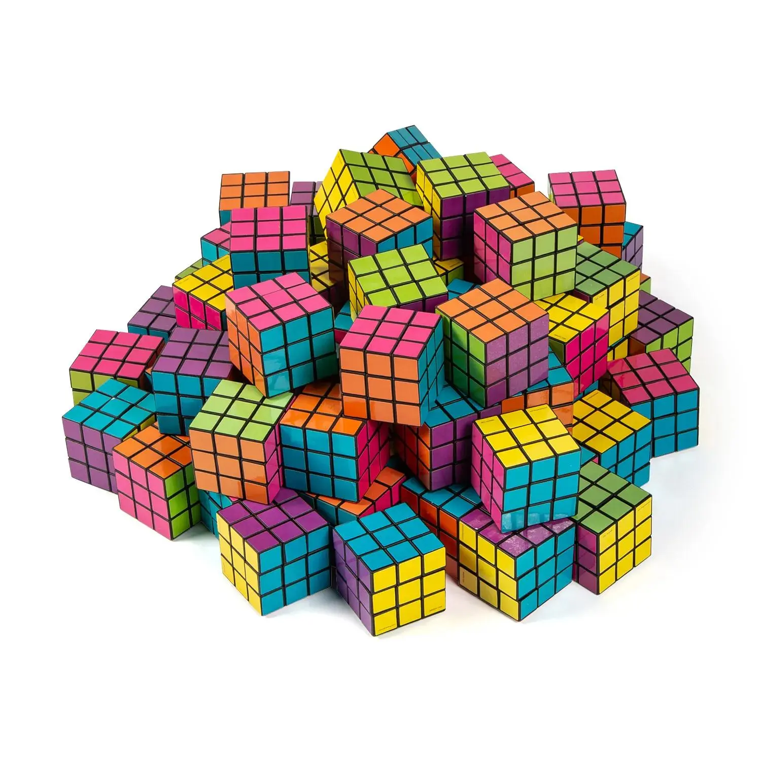 Mini Bright Multicolor Plastic Puzzle Cubes 1 1/2", Bulk 72 Pcs