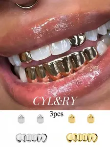 CYL&RY Sparkling 14K Gold Plated Oral Teeth Grillz Set for Women Content Creators, Teeth Cover Girls, Ideal for TikTok Tutorials, Instagram Reels, Y2K Dental Jewelry That Complements Any Outfit Without Being Over-the-Top