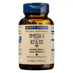 Wiley’s Finest Wild Alaskan Fish Oil Vitamin K2 & D3 Softgels - 500mg of EPA and DHA Omega-3s for Bone and Heart Health Support
