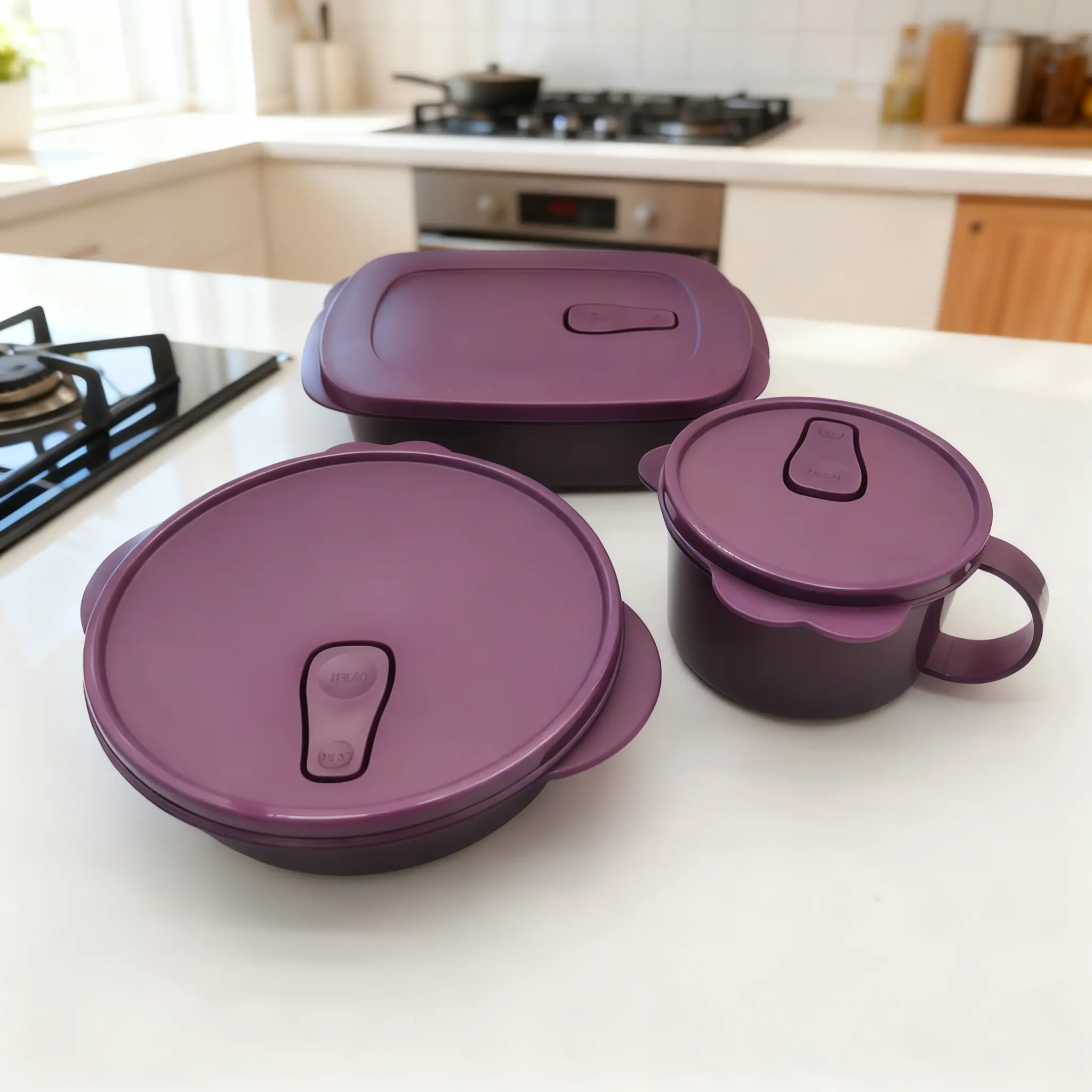 Three-Piece Lunch Box Set, Bento Box with Dividers, Microwavable Bento Box, Food Container, Microwave Safe, Heat Resistant Handle, Easy to Clean, Food Grade Material