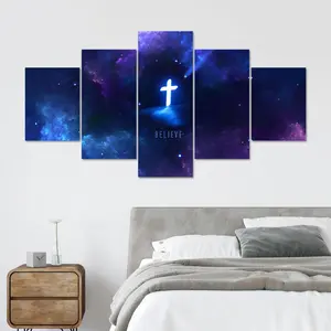 Cross & Space Pattern Unframed Painting, 5 Counts/set Canvas Wall Art Poster, Wall Art Decor modern home decor for Home Living Room Bedroom Office, Ornaments