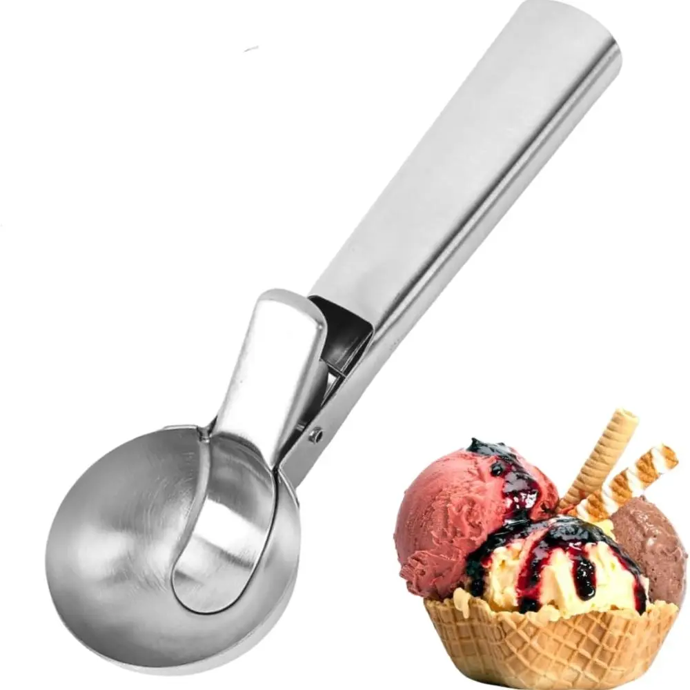 Stainless Steel Ice Cream Scoop, Heavy Duty Ice Cream Scooper with Trigger Release, Cookie Dough & Melon Ball Spoon, Dishwasher Safe Dessert Tool for Home Kitchen