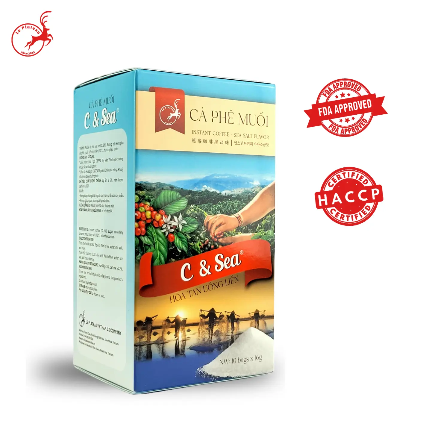 [Free 15 sticks - 200 Sticks C&Sea 4-in-1 Instant Coffee] Le Plateau Vietnamese Salted Coffee – Organic, health-safe coffee made from robusta beans and Nha Trang sea salt.