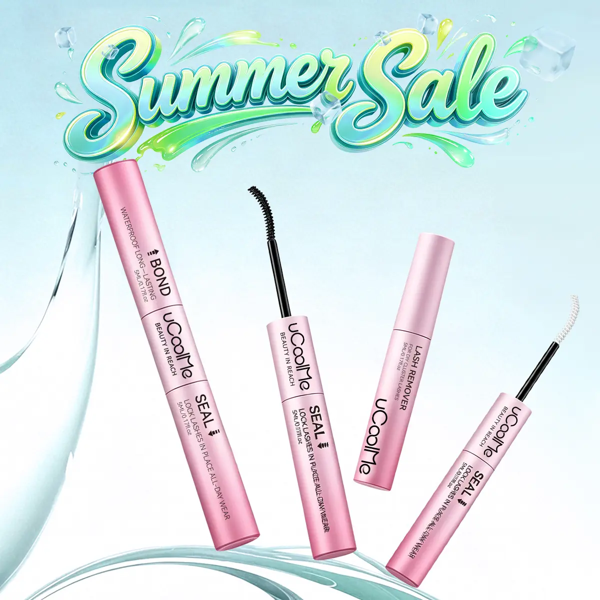 2.0 pro uCoolMe 3In1 Lash Bond & Seal, Waterproof Strong-Hold for Cluster Lashes, Super Easy for Beginners, Windproof With Lash Remover Summervibes,sunscreen