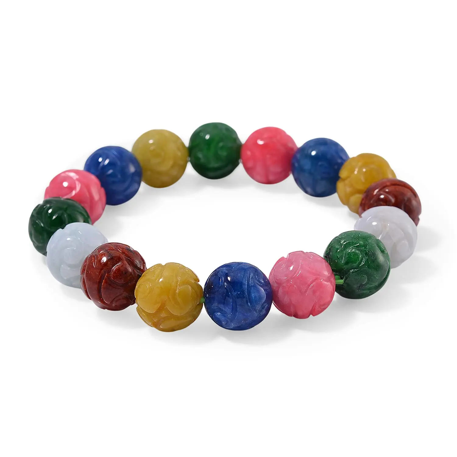 Multi Color Jade Beaded Stretch Bracelet (6.5-7In) 235.00 ctw
