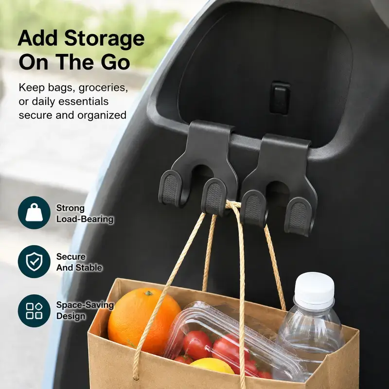 Universal E-Bike Front Hooks, Thickened Heavy Duty Handlebar Hangers, Tool-Free Installation, Multi-Purpose Storage Hooks for Grocery Bags Helmets Purses, Fits Electric Scooter Motorcycle Moped Bicycle Car Headrest