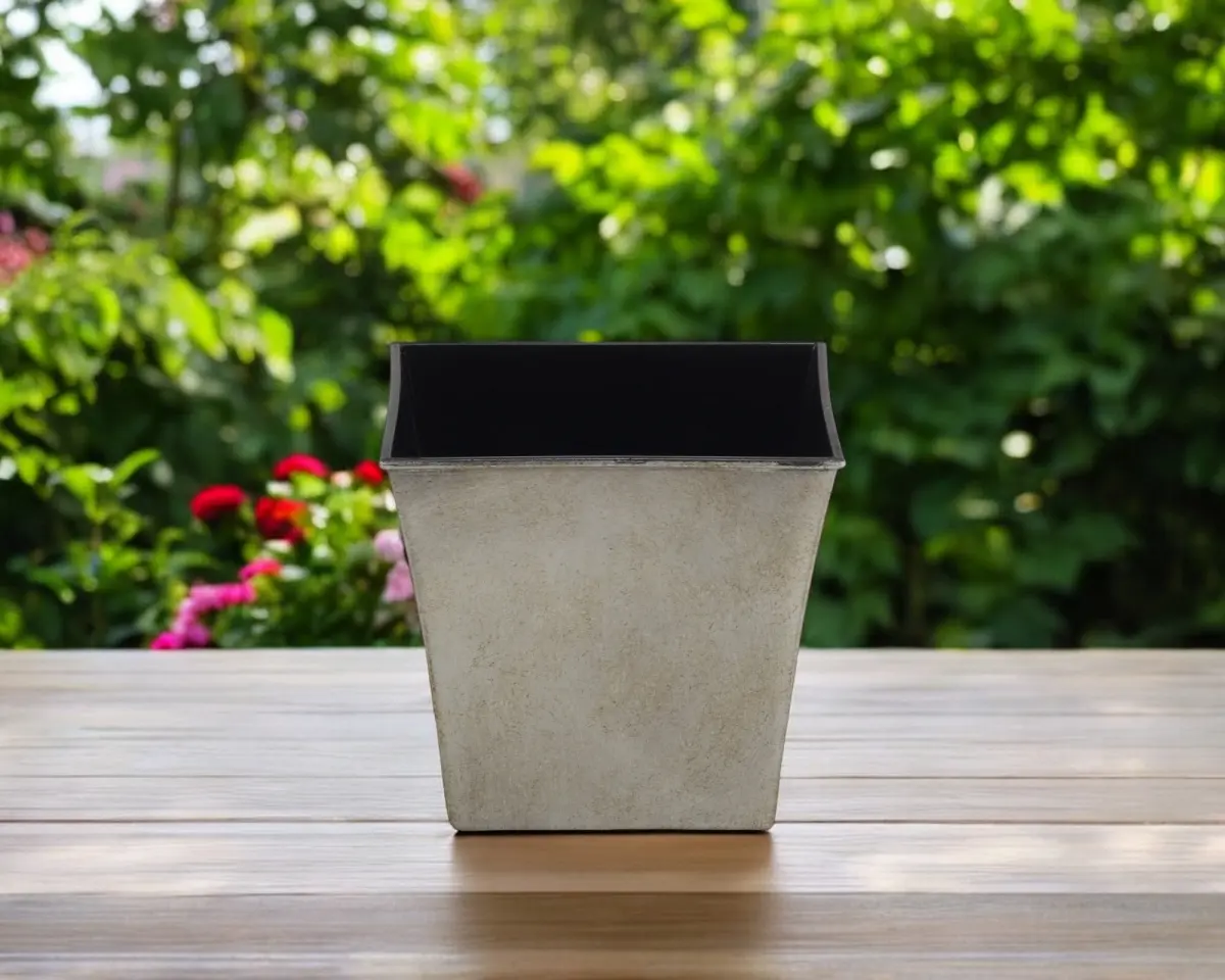 HomeRoots 7 in. Gray Recycled Plastic Square Garden Planter - Floral, Modern Decoration for Indoor & Outdoor Use