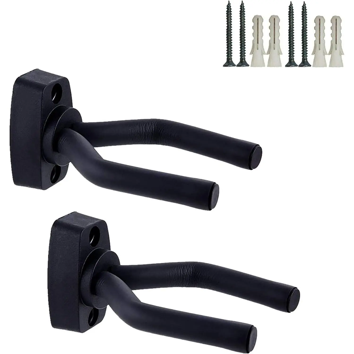 Guitar Wall Mount Hanger 2 Pack, Guitar Hanger Wall Hook Holder Stand Display Black with Screws - Easy to Install - Fits  Size Guitars, Bass, Mandolin, Banjo, Ukulele