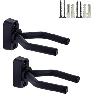 Guitar Wall Mount Hanger 2 Pack, Guitar Hanger Wall Hook Holder Stand Display Black with Screws - Easy to Install - Fits  Size Guitars, Bass, Mandolin, Banjo, Ukulele