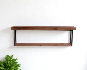 360 stand 36 in. Black & Brown Wooden-Metal 2-Level Wall Accent Shelves - Set of 2, Vintage Home Decor Floating Wall Mounted Organizer for Room Decorating, Shelf, Floating Shelf