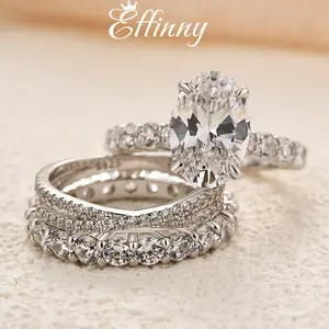 Effinny Oval Cut 4.0ct Noble 3PC Wedding Ring Set, 925 Sterling Silver Promise Ring, 5A Cubic Zirconia Anniversary Ring for Women Outdoorfun