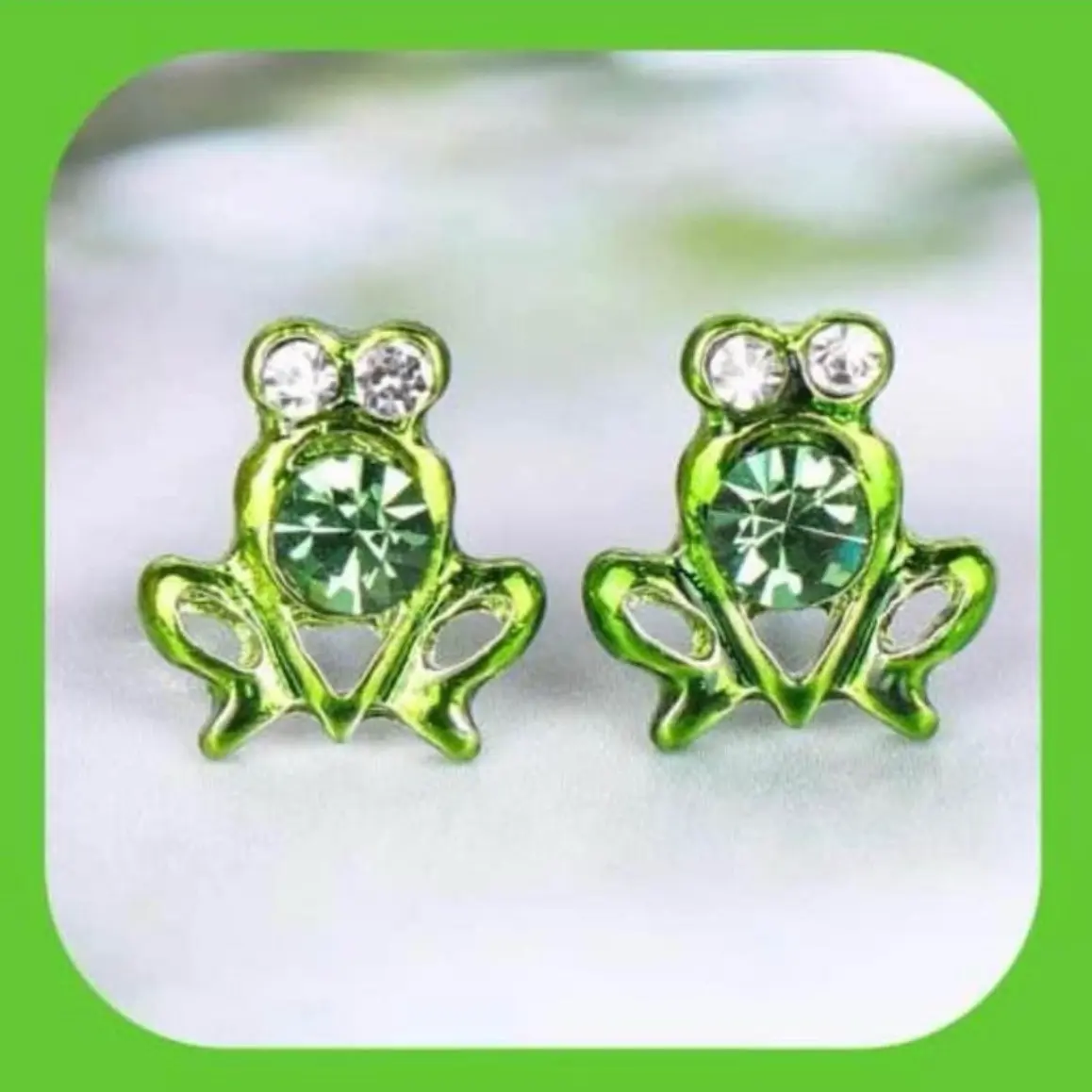 Absolutely Darling Big Eyed Rhinestone Frog  Stud Earrings  Miniature Petite
