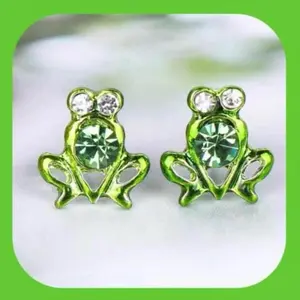 Absolutely Darling Big Eyed Rhinestone Frog  Stud Earrings  Miniature Petite