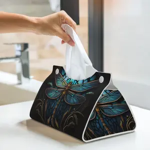 1pcs dragonfly PU leather rectangular tissue box cover, bathroom tissue holder, car tissue holder for bathroom, car, bedroom, Bathroom Accessories