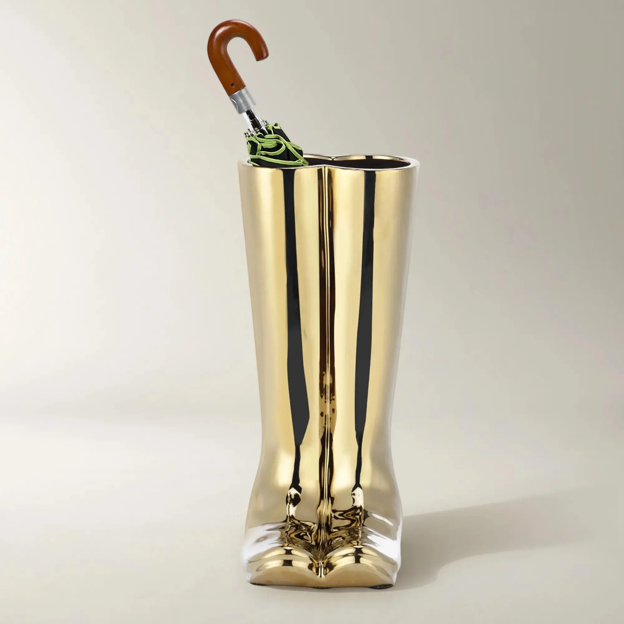 Z Gallerie Golden Ceramic Umbrella Holder - Sturdy Boot-Shaped Base, Home Supplies Organizer for 18 in Tall Floor Standing Umbrellas, 8"w x 10"d x 18"h Dimensions