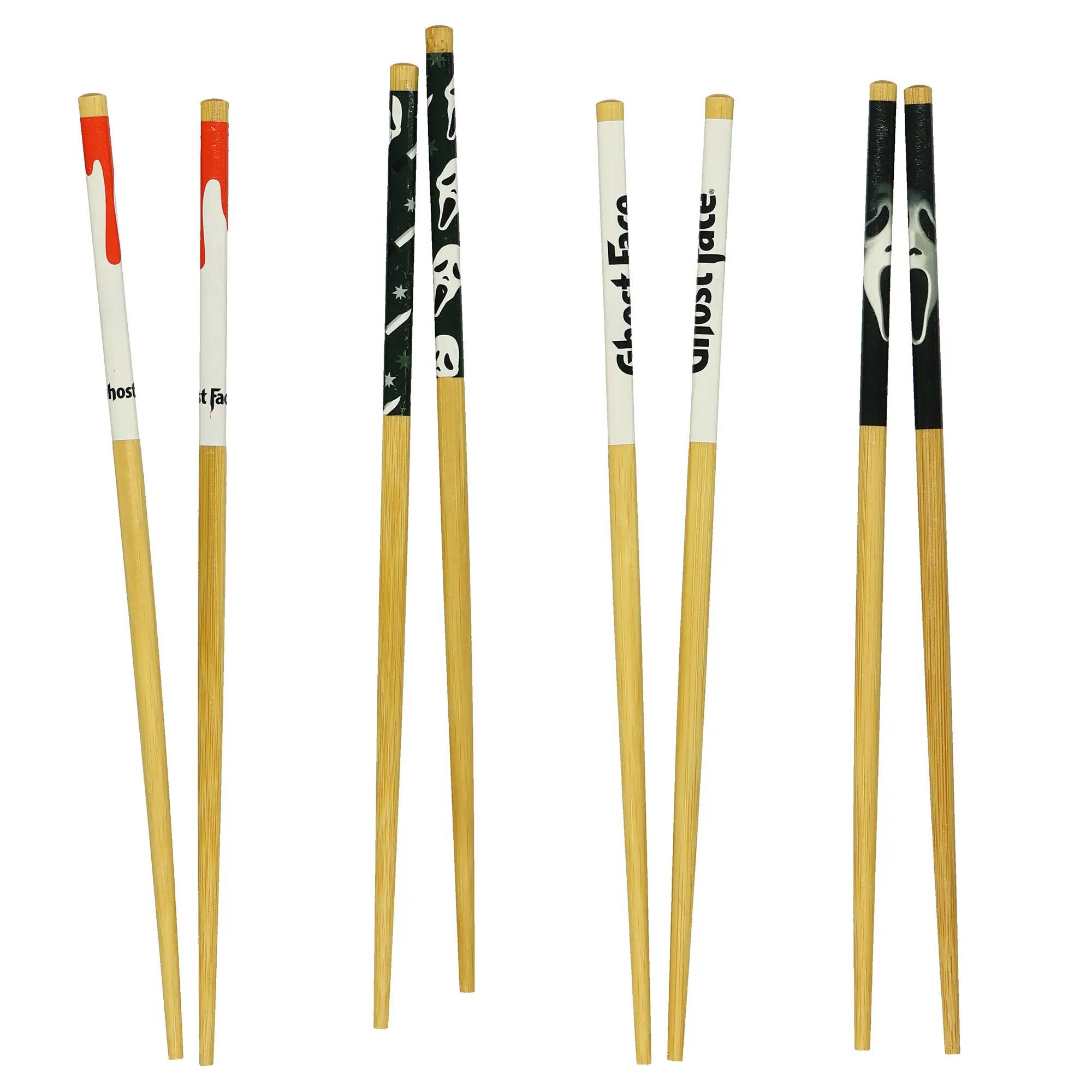 Ghost Face Bamboo Chopsticks Set - 4-Pair, 9.5" Straight, Lightweight Reusable Cutlery for Scream Horror Movie Fans, Kitchenware Tableware Utensils