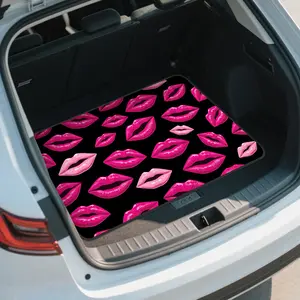 1pc Lipstick Print Car Trunk Mat - Pink Lips & Lipstick Tubes Design, Fit SUV, Sedan, Hatchback Cargo Liner, Pink & Black Auto Floor for Vehicle, Stylish Car Interior Organizer, Car Floor Mats, Car Accessory