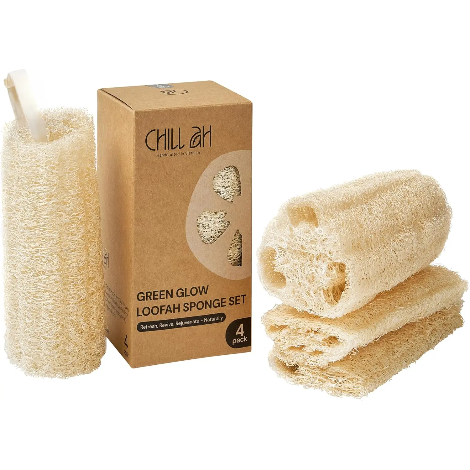 Loof Sponge Set -  -Based, Dye-Free, Biodegradable Bath Exfoliator for Glowing  - Handcrafted in Vietnam (4-Pack)